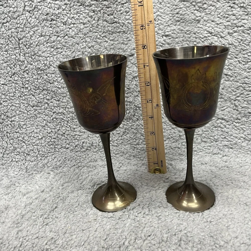 Brass Goblets Drinkware Stemware Vintage Metalware Set‎ of 2 Made in India